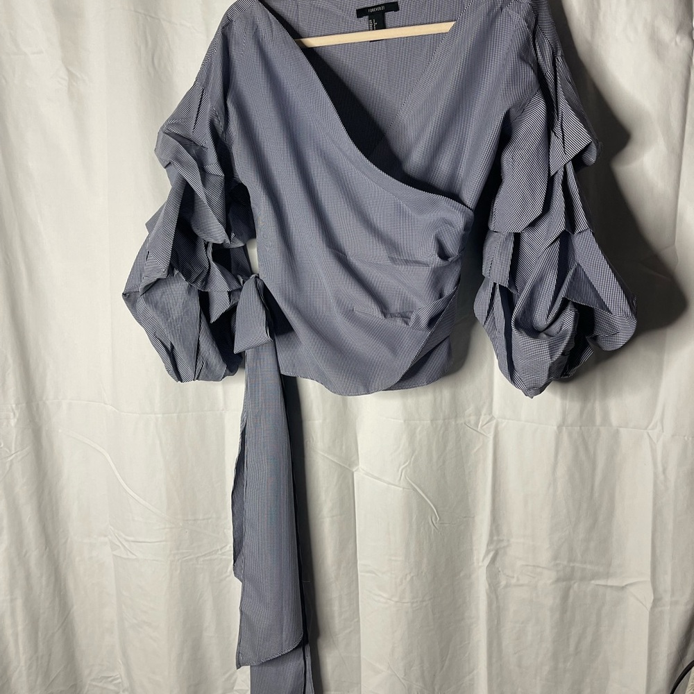 Forever 21 Gray Ruffled Wrap Blouse
